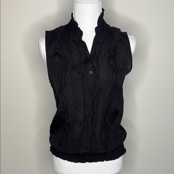 Wet Seal Black Ruffled Front Blouse with Mandarin Collar. Small - Picture 1 of 10